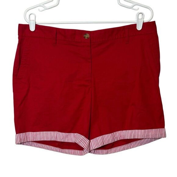 Talbots Pants - Talbots Women’s Red Relaxed Chino Short Cuffs Petite Size 12 Stretch Christmas